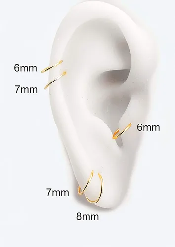 Miniatura 61 de Aretes de aro dorados y plateados para cartílago, nariz, tabique, oreja, hélix, tragus, joyería para mujer, hipoalergénicos, pequeños aros
