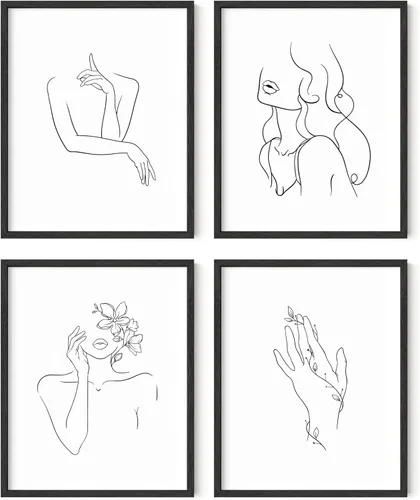 Miniatura 17 de RipGrip Juego de 4 impresiones artísticas minimalistas de líneas, pósteres estéticos, pintura de pared en blanco y negro (sin marco, 12 x 16)