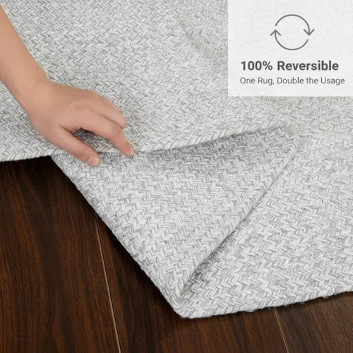 Miniatura 6 de Super Area Rugs Farmhouse - Alfombra trenzada de algodón reversible para cocina, gris y blanco, 4 x 6 pies, ovalada