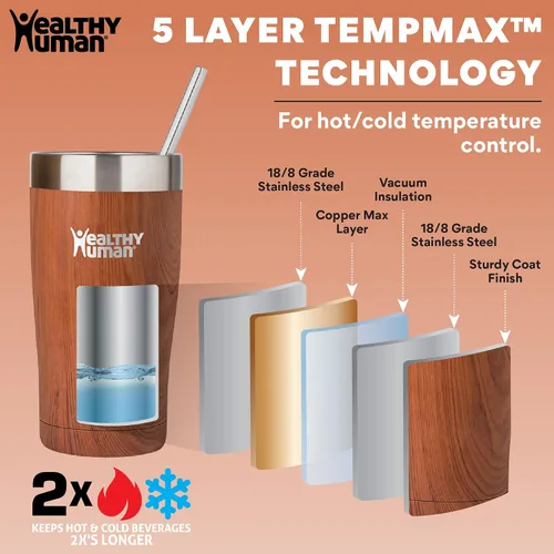 Miniatura 3 de Healthy Human Vaso de acero inoxidable con popote y tapa, taza de viaje aislada a prueba de salpicaduras, vasos de café ecológicos, tazas de agua