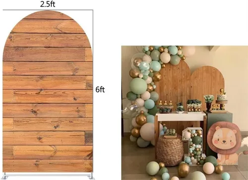 Miniatura 2 de Telón de fondo de pared de madera de 2.5 x 6 pies, cubiertas arqueadas, fondo elástico para decoración de fiestas, bodas, banquetes, despedidas