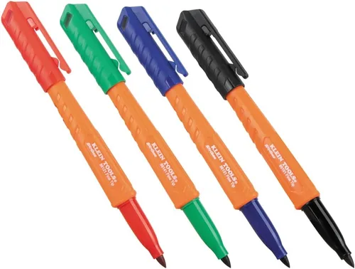 KLEIN TOOLS 861914 Skribes Marcadores permanentes de punta fina, colores surtidos, clip para casco, marcador para sitios de trabajo multisuperficie