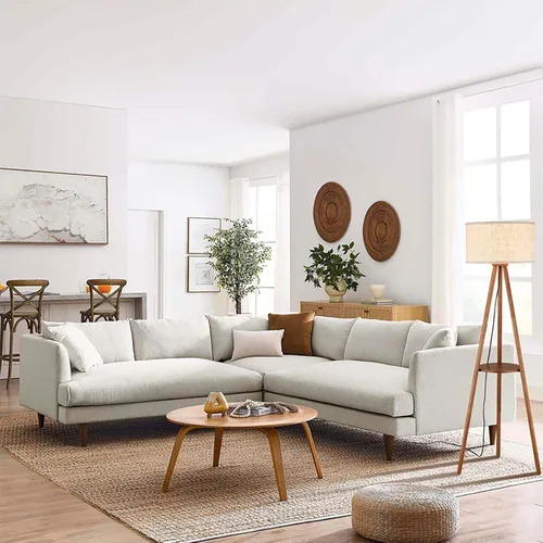 Miniatura 6 de Lámpara de pie trípode de madera BTP, luz de pie de granja con estante de madera y pantalla de tambor para sala de estar, dormitorio, oficina