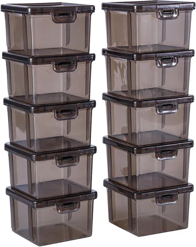 Miniatura 9 de Paquete de 10 recipientes pequeños de plástico con tapas, cajas de almacenamiento apilables transparentes y organizadores para organizador