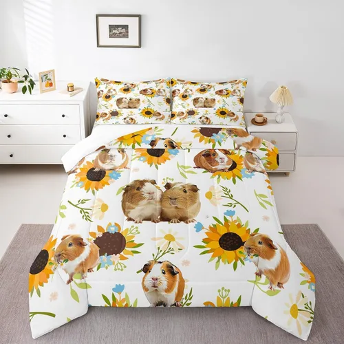 Miniatura 15 de Castle Fairy Juego de edredón con diseño de gato lindo para niños, tamaño twin, juego de ropa de cama con hojas de flores, luna, noche y cielo