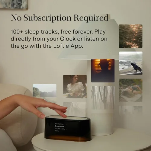 Miniatura 7 de Loftie Reloj despertador con máquina de sonido – Reloj despertador inteligente con luz nocturna, ruido blanco, altavoz Bluetooth, más de 100 sonidos