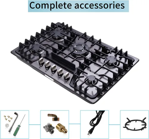 Miniatura 7 de Placa de cocina de gas de 30 pulgadas, estufa integrada de 5 quemadores, estufa convertible de acero inoxidable GLP/NG, placa sellada de combustible