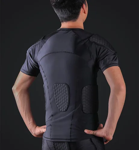 Miniatura 2 de Camisas acolchadas para hombre, camiseta de compresión de manga corta, equipo de protección para el pecho