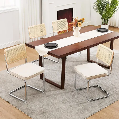 Miniatura 11 de Zesthouse Juego de 2 sillas de comedor de ratán natural, sillas de comedor modernas de mediados de siglo con respaldo de madera maciza y base