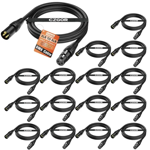 Miniatura 11 de Cable DMX de 10 pies, paquete de 8 cables flexibles XLR chapados en oro de 3 pines macho a hembra, cable para señal de iluminación de escenario