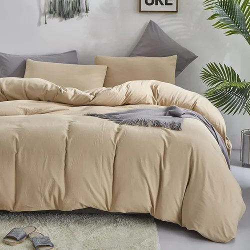 Miniatura 2 de Pureant - Juego de edredón color beige, tamaño King, ropa de cama color champán sólido, edredón color marrón claro para mujeres y hombres, edredón