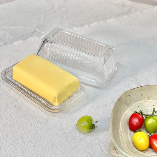 Miniatura 5 de Mantequillera de cristal transparente con tapa para encimera, plato de mantequilla de cristal de 6.5 pulgadas con tapa, bandeja de mantequilla