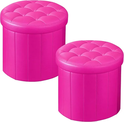 Miniatura 21 de Bsketa® Otomana plegable redonda de almacenamiento de 14 x 14 x 13 pulgadas, taburete de pie con asiento acolchado de espuma más gruesa, banco Negro