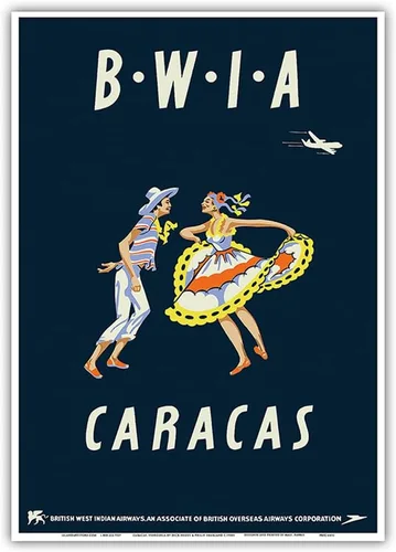 Miniatura 11 de Caracas Venezuela – British West Indies Airways BWIA (Bee-Wee) – Póster vintage de viaje por Dick Negus y Philip Sharland c.1950s – Impresión
