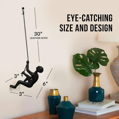 Miniatura 6 de Climbing Man Wall Art Para decoración del hogar con cuerda de cuero de 30 pulgadas Estatuas y esculturas de poliresina con accesorios para colgar