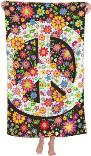 VOOHDDY Hippie Flower Fashion - Toalla de playa vintage de los años 70 y 80, grande, suave, absorbente, microfibra, secado rápido, toallas de baño