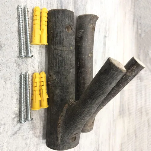 Miniatura 8 de 4 ganchos de pared de madera real con ramas de árbol de granja, rústico decorativo de madera con tronco de corteza de grosor de 0.8 in a 1.2 in