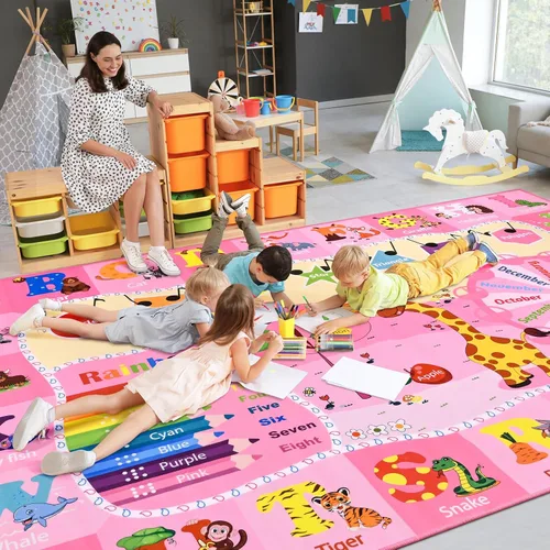 Miniatura 8 de Alfombras infantiles lavables para sala de juegos, alfombras de aprendizaje educativas y divertidas con formas de animales del alfabeto ABC