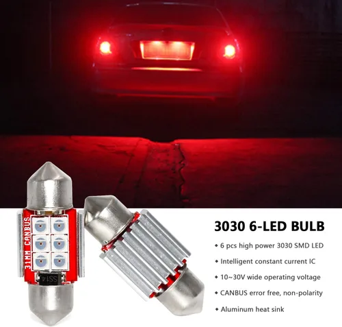 Miniatura 3 de Phinlion - Bombilla LED roja superbrillante DE3021 3030 6-SMD, Festoon 1.25" 31 mm, DE3175 DE3022, bombillas LED miniatura para luz de cortesía