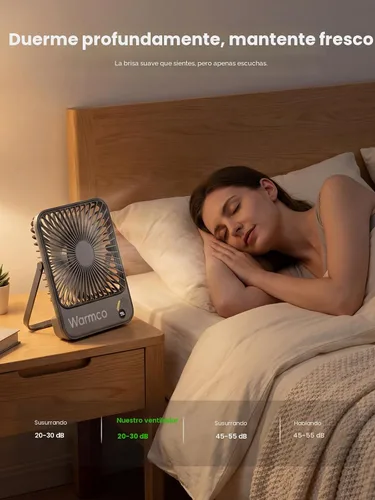Miniatura 4 de Warmco - Ventilador de viaje portátil de 10000 mAh de 7 pulgadas, hasta 24 horas de funcionamiento, ultra delgado, silencioso y recargable