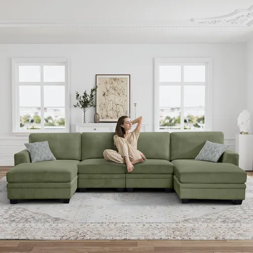 Miniatura 64 de Legend Vansen Sofá Seccional Modular de Gran Tamaño, Sofá en Forma de U de 7 Asientos con Otomana, Sofá de Pana con Asiento Profundo, Sofás Crema