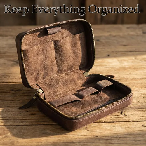 Miniatura 7 de Acidea Caja de almacenamiento de accesorios electrónicos de cuero de grano completo, bolsa organizadora de cables de viaje, estuche enrollable