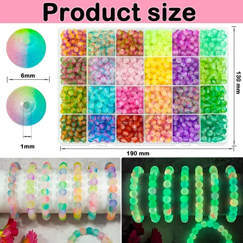 Miniatura 2 de 1560 cuentas de 0.236 pulgadas que brillan en la oscuridad para pulseras, 24 cuentas de vidrio que brillan en la oscuridad para hacer joyas, cuentas