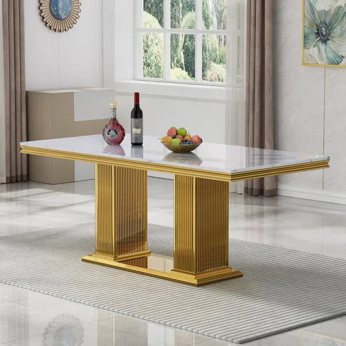 Miniatura 38 de Mesa de comedor de cristal de 51 pulgadas, mesa de comedor para 4-6, mesa de cocina dorada con patas de metal superior de vidrio templado