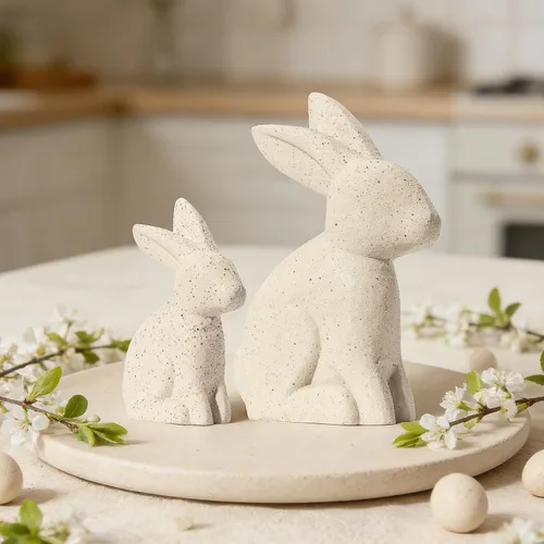 Miniatura 4 de DN DECONATION Decoraciones de Pascua, figuras de conejo blanco, estatuas de conejo de Pascua Wabi Sabi, juego de 2 para mesa de primavera