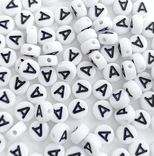 Miniatura 17 de 100 cuentas de letras acrílicas del alfabeto para hacer joyas, cuentas redondas blancas de la letra R para hacer pulseras, collares, llaveros, 0Flat