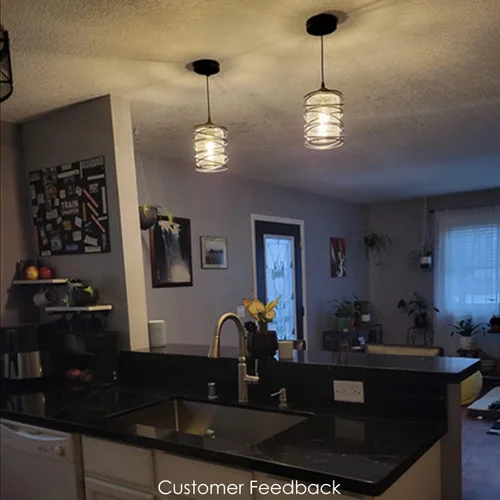 Miniatura 3 de Mini lámpara colgante moderna para isla de cocina, 6.30 pulgadas, jaula espiral negra mate soplada a mano, pantalla de vidrio transparente