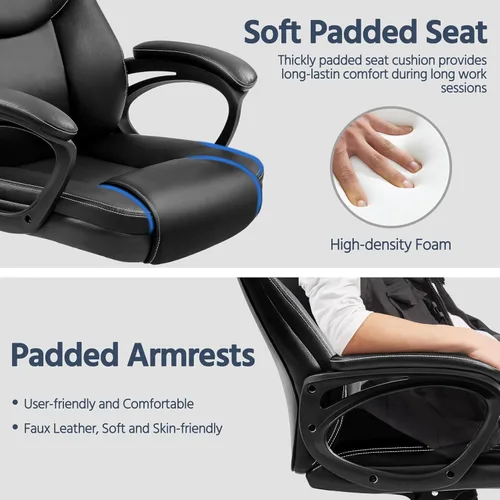 Miniatura 8 de Yaheetech Silla de oficina ejecutiva con respaldo alto, silla ergonómica de piel sintética para reuniones, asiento grande, base de metal resistente