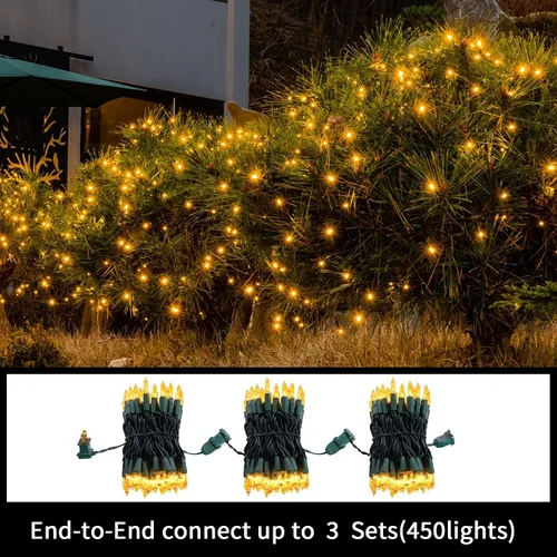 Miniatura 4 de LAMPHOME Decoración de Luces de Navidad Amarillas Extensibles Super Brillantes 150 Luces 31.9 pies Certificado UL Juego de Mini Luces de Cadena