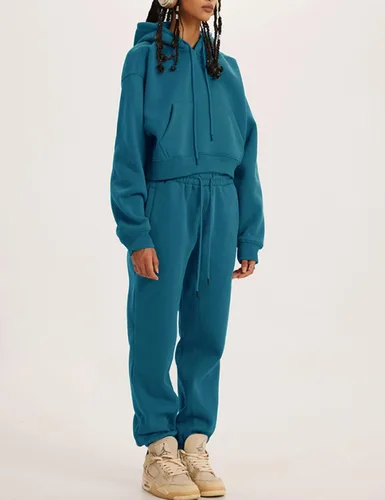 Miniatura 69 de Kissonic Conjunto deportivo de forro polar para mujer, 2 piezas, sudadera con capucha y pantalones deportivos