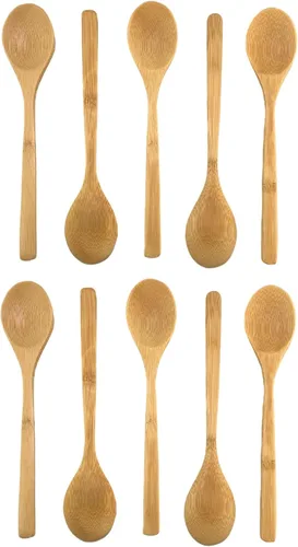 JapanBargain, Juego de cucharas de bambú de 10 piezas, cucharas de madera reutilizables de 8 pulgadas para niños, aperitivo, postre, helado, yogur,