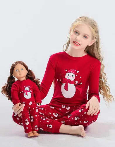 Miniatura 2 de Babyroom Pijama de algodón a juego de 4 piezas para niñas pequeñas y muñecas a juego