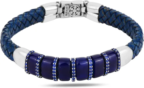 Pulsera de cuero azul plateado para hombre, pulsera de piedra de zafiro natural pulsera de cuero genuino, pulsera de piedra de zafiro azul, plata