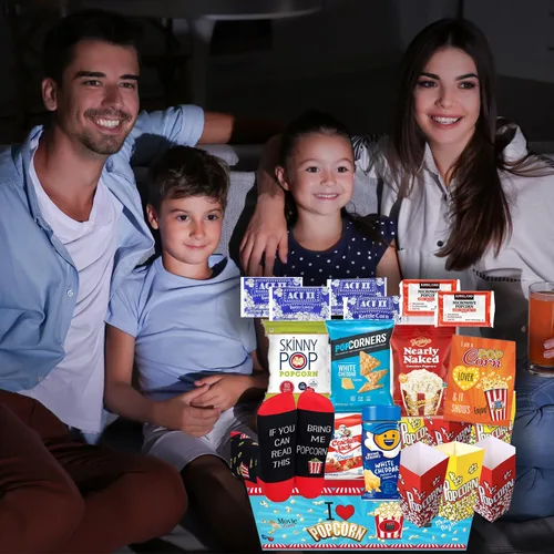 Miniatura 3 de AMANTE DE LAS PALOMITAS Cesta de regalo para noche de películas paquete de cuidado - para familia o regalo de cumpleaños variedad de aperitivos