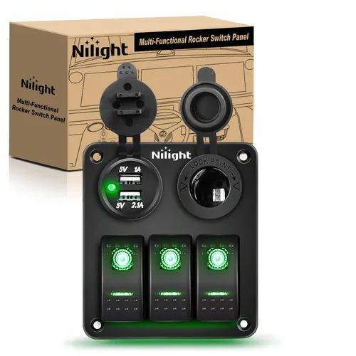 Miniatura 27 de Nilight - Panel de interruptor basculante de 4 bandas 90117G, panel de interruptores de aluminio precableado impermeable con doble USB encendedor