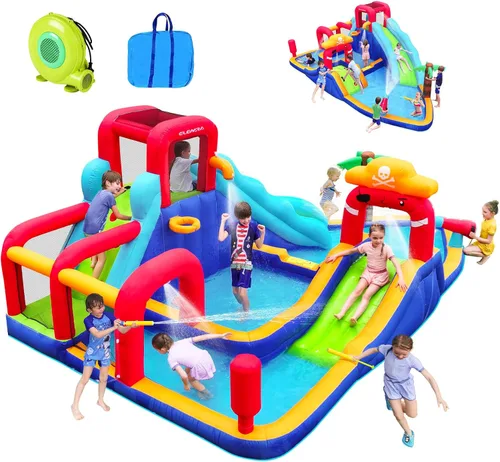 Miniatura 7 de ELEMARA Tobogán acuático inflable para patio trasero, sistema avanzado de rociadores de 19.1 pies para piscina y bodyboard de 24.8 pulgadas, parque