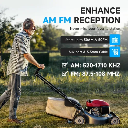 Miniatura 5 de Auriculares de protección auditiva con radio Bluetooth 5.4 AM/FM 2025 con pantalla digital retroiluminada/micrófono, tiempo de trabajo de 120 horas