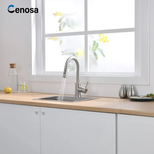 Miniatura 6 de Grifo de Barra Moderno para Fregadero de Cocina de Una Sola Manija con Rociador Extraíble Caliente y Frío de Níquel Cepillado CENOSA 4 níquel