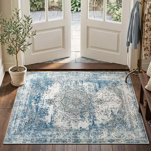 Miniatura 15 de jinchan Alfombra floral primaveral de 2 x 3 pies para entrada, alfombra desgastada lavable, de pelo corto, suave, pequeña, antideslizante, tapete