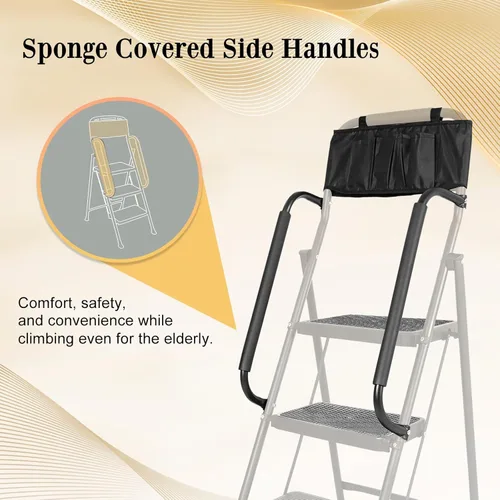 Miniatura 2 de Escalera de 3 escalones con pasamanos de seguridad, taburete plegable resistente con pedales anchos antideslizantes y pies, capacidad de 500 libras