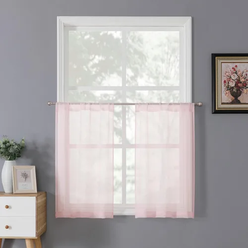 Miniatura 55 de Tollpiz - Juego de 2 paneles de cortinas de velo traslúcidas para media ventana, cortas, con textura de lino y bolsillo para cortinero, filtran