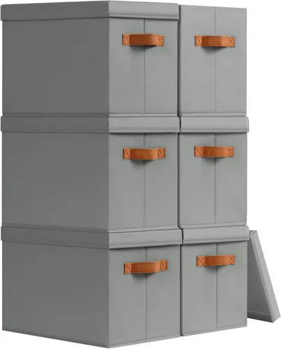 Miniatura 10 de Homsorout Contenedores de almacenamiento con tapas, cestas de almacenamiento de tela para estantes, paquete de 4 cajas decorativas plegables
