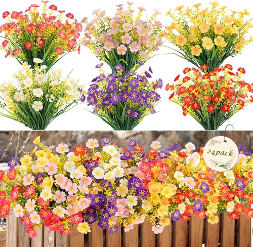 Miniatura 7 de MACTING Flores artificiales para exteriores, 6 paquetes de flores falsas resistentes a los rayos UV que no se decoloran, plantas de imitación