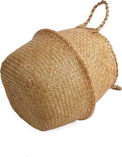Miniatura 5 de Cesta tejida de hierba marina para almacenamiento de macetas y lavandería, picnic y cesta de comestibles (M, original)