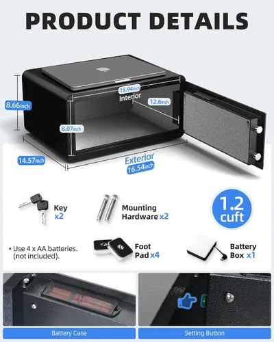 Miniatura 6 de DAYI Caja fuerte para hotel, 1.4 pies cúbicos para laptop, clóset, con teclado digital, para documentos de oficina en casa y dinero, sistema