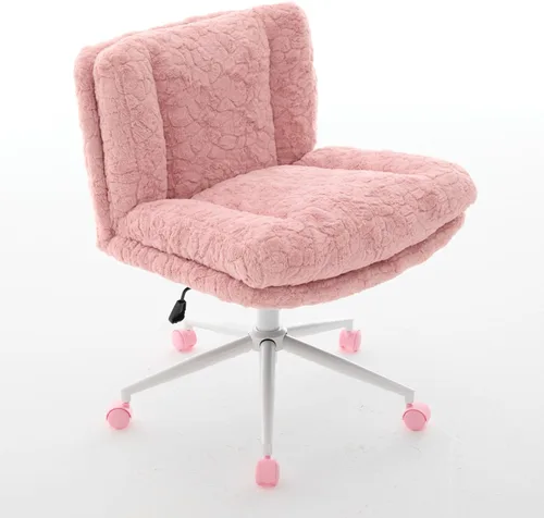 Miniatura 15 de Silla de escritorio de piel sintética con base de metal blanco, silla de oficina giratoria ajustable con ruedas, cómoda silla de maquillaje